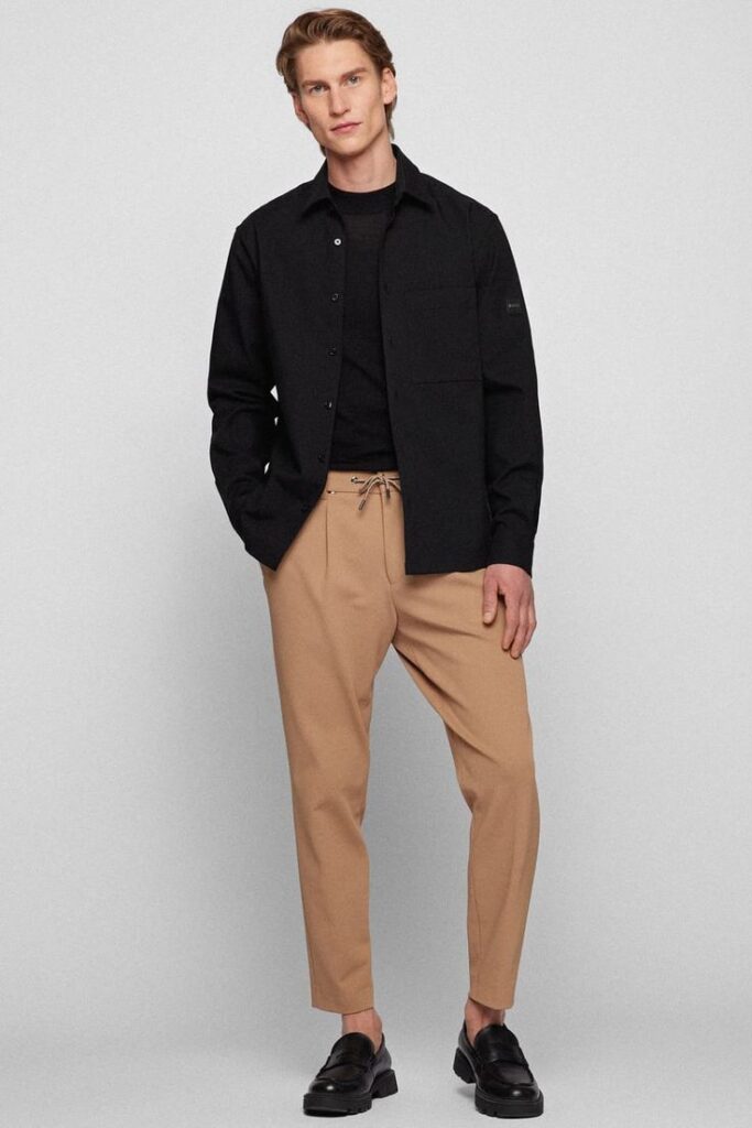 Black shirt and khaki pant combination for men